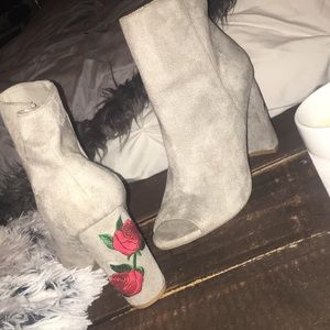 Grey zip up booties with and open toe